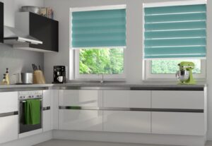 Teal honeycomb blinds
